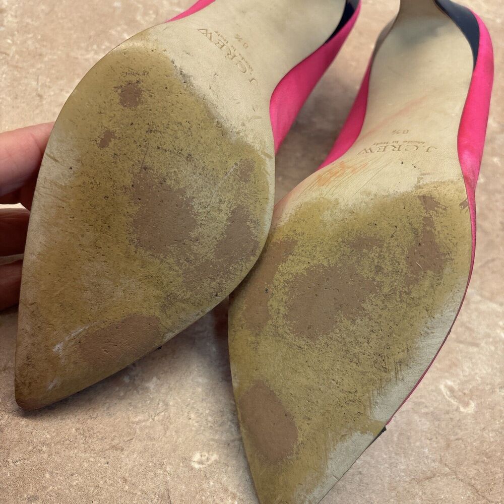 J Crew Women Pink Satin Heels Navy Blue Patent Leather Toe Heels T Strap 8.5 - Picture 10 of 11